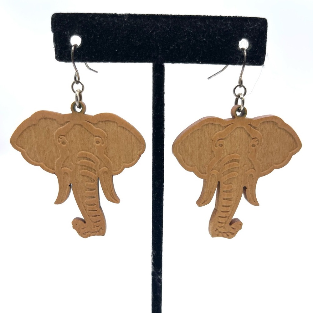 Elephant Shaped Wooden Earrings